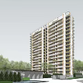 Modern High Rise Residential Building With Balconies And Green Trees Under Clear Sky