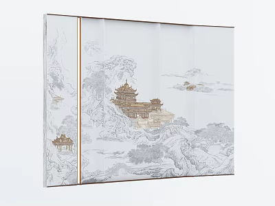 New Chinese Guest Restaurant Background Wall 3d model