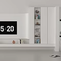 Modern White TV Background Wall Design With Shelves Books And Decorations