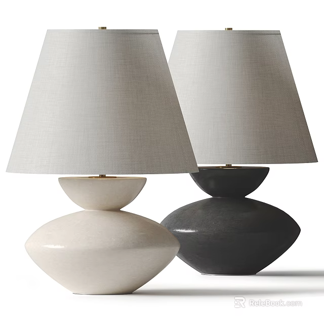 Stylish White And Black Modern Table Lamps With Linen Shades And Unique Bases 3d model 