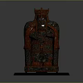 Ancient Bearded Game Movie Character Statue with Crown and Ornate Attire on Grass Base