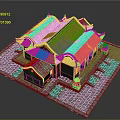 Traditional Chinese Architecture With Green Tile Roof Curved Eaves Wooden Structure And Stone Base