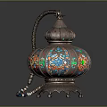 Traditional Mosaic Lantern With Colorful Glass Panels And Intricate Metal Base