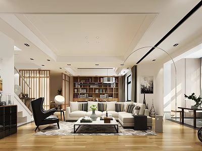 Modern Living and Dining Area Interior Design With Sofa Coffee Table And Wooden Flooring 3d model