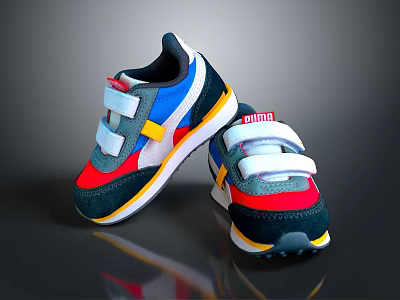 PUMA Children's Multicolor Sneakers With Velcro Straps And Yellow Sole 3d model