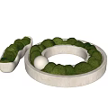Green Grass Arrangement In Round Stone Planters With White Decorative Balls