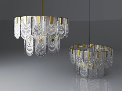 Modern Crystal Chandelier Double Pendant With Gold Accents And Clear Crystal Fringes 3d model