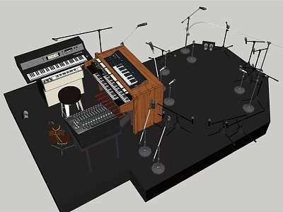 Detailed 3D Render of Musical Instruments and Art Supplies with Keyboards Organs Microphones and Stands 3d model