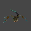Game Movie Character in Egyptian Style With Golden Wings Snake Motifs Ornate Outfit Blue Decorations