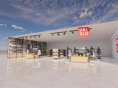 UNIQLO Mall Store Interior With Modern Design Mannequins Clothing Displays And Shelves 3d model