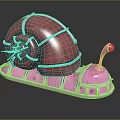 Bionic Snail 3D Model With Crimson Shell Silver Metal Strips Pink Base And Red Antenna