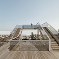 Contemporary Road Facility Featuring Glass Structure Wooden Supports And Cacti In Rocky Terrain