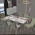 Modern Dining Table Set With Marble Top Four Light Green Chairs And Scenic Window View 3d model