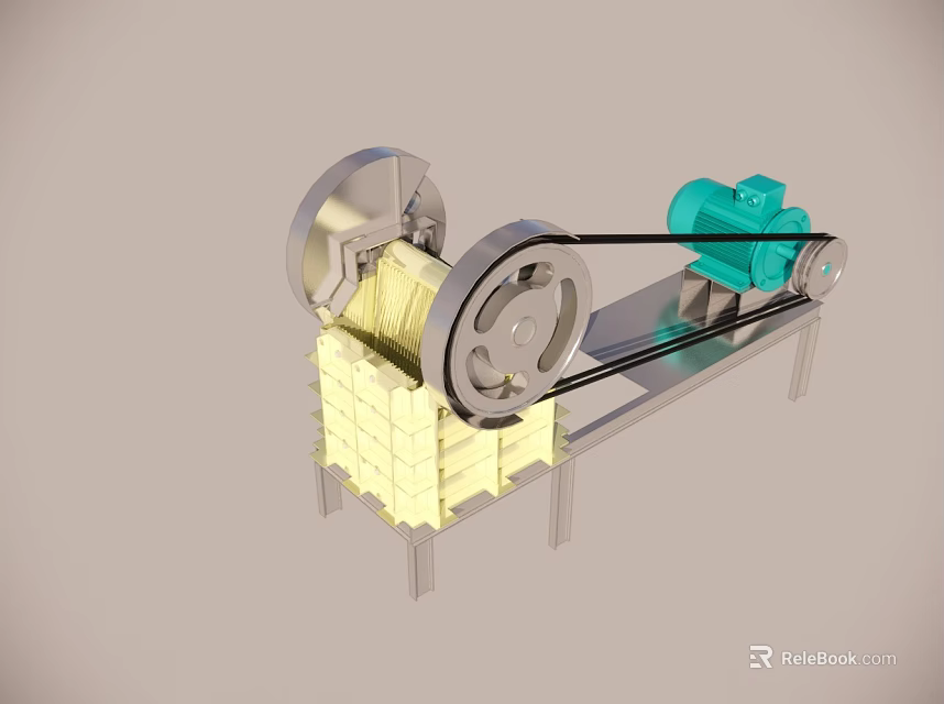 Industrial Equipment with Green Motor Pulleys Metal Frame and Yellow Block Structure 3d model 