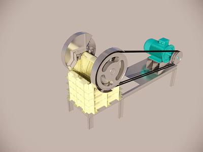 Industrial Equipment with Green Motor Pulleys Metal Frame and Yellow Block Structure 3d model