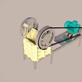 Industrial Equipment with Green Motor Pulleys Metal Frame and Yellow Block Structure