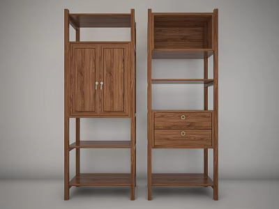 Wooden Storage Shelving Units With Cabinet Drawer And Multiple Tiers Design 3d model