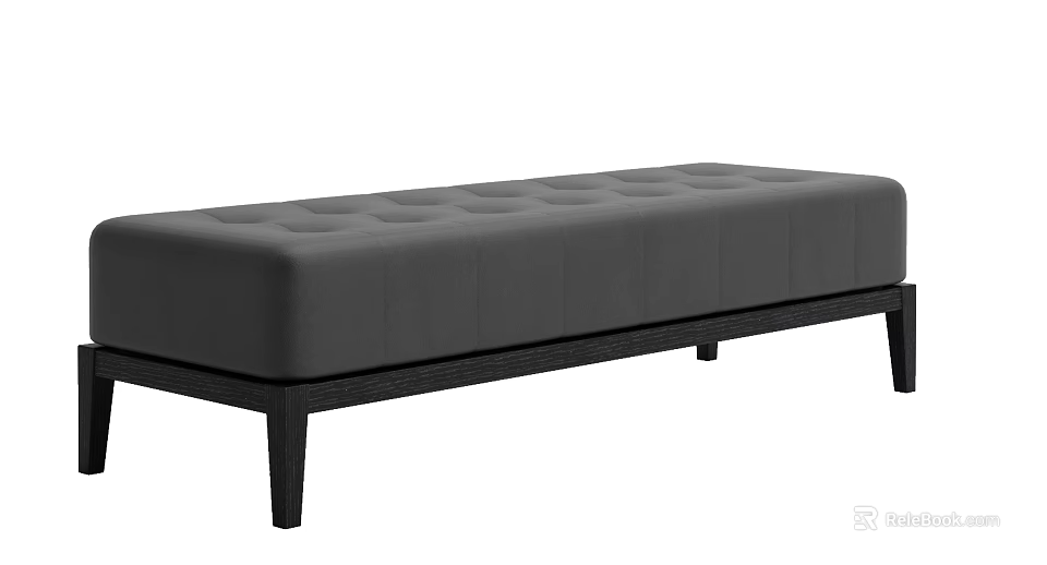 Modern Gray Upholstered Sofa Bench With Button Tufted Design And Black Legs 3d model