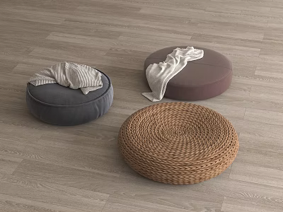 Comfortable Floor Cushions In Different Textures And Colors 3d model