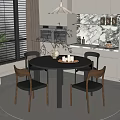 Dining Table and Chair Combination Dining Cabinet Chandelier 3d model
