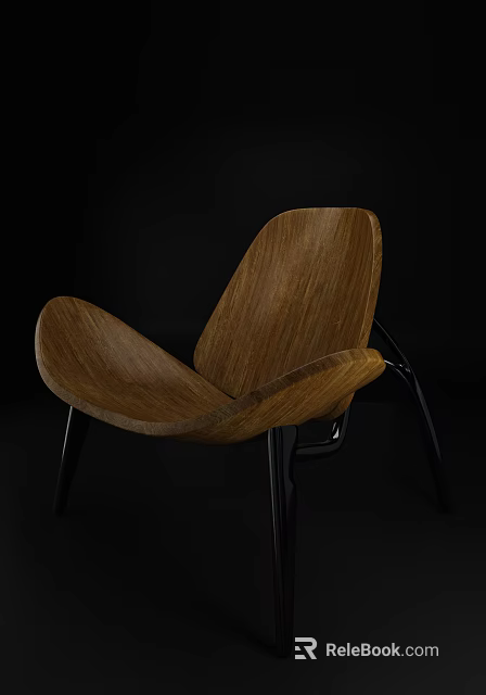 Modern Wooden Accent Chair With Curved Design And Black Metal Legs 3d model 