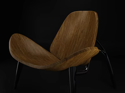 Modern Wooden Accent Chair With Curved Design And Black Metal Legs 3d model