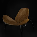 Modern Wooden Accent Chair With Curved Design And Black Metal Legs