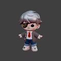 Game Movie Character With Gray Purple Gradient Hair Eye Patch Red Tie And Blue Jeans