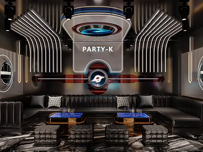 Modern KTV Interior Design Featuring PARTY-K Neon Lights Sofa Tables And Lighting Effects 3d model