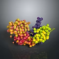 Colorful Grapes Bunch with Red Yellow Green and Purple Fruits on Dark Background