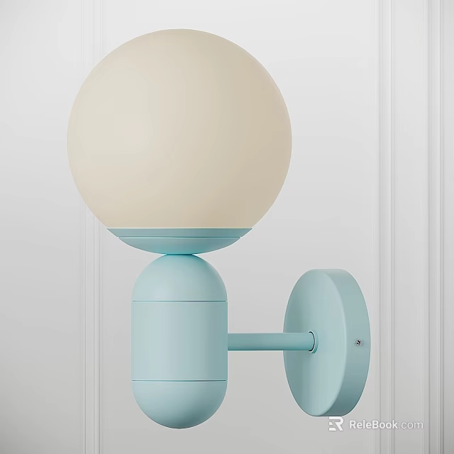 Light Blue Modern Wall Lamp With White Spherical Shade Mounted On White Wall 3d model