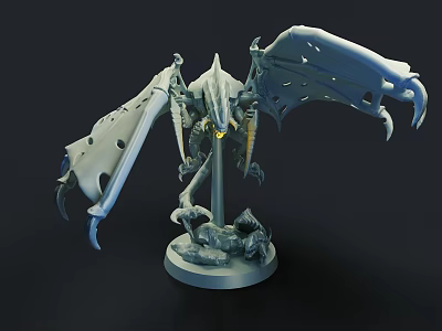 Dragon Shaped Fantasy Sculpture Carving With Detailed Wings And Claws On Round Base 3d model