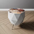 Geometric Modern Side Table With White Frame Metal Legs And Patterned Marble Top 3d model