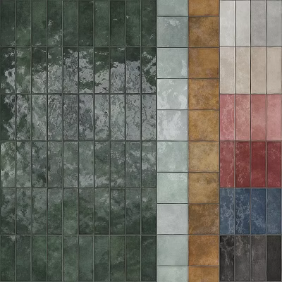 Multicolored Rectangular Tiles Arranged in Green Gray Brown Red Blue Various Colors Pattern 3d model