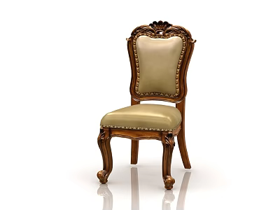 Classic Single Chair With Carved Wooden Frame Beige Cushion And Rivet Trim 3d model