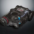 Rugged Black Tactical Device With Red Knob Blue Component And Warning Label 3d model