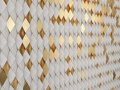 Modern Decorative Wall With White And Gold Diamond Pattern Design 3d model
