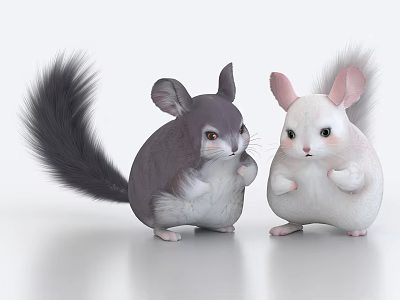 Two Cute Chinchillas Standing On Smooth Surface 3d model Two Cute Chinchillas Standing On Smooth Surface 3d model