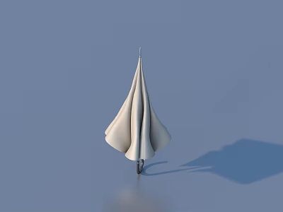 Light Colored Umbrella With Triangular Canopy And Slender Handle On Light Blue Background 3d model