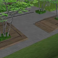 Modern Outdoor Tree Pits With Wooden Platforms Green Grass And Trees