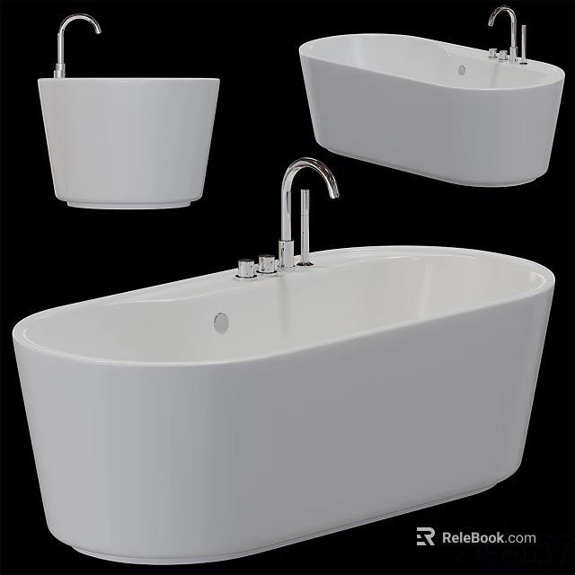 White Freestanding Bathtub With Modern Design And Chrome Faucet Multiple Views 3d model 