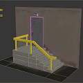 Restaurant Exit Door With Yellow Handrails Green Sign And Concrete Stairs