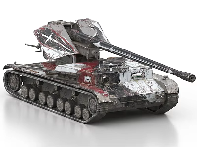 Weathered Military Tank With Camouflage Paint And Long Cannon Tracks 3d model