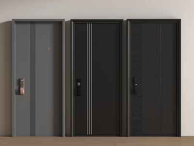 Three Gray and Black Modern Security Doors with Different Designs 3d model