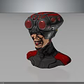 3D Sci-Fi Character Bust With Mechanical Red Helmet Armor And Biological Face 3d model