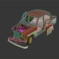 Vintage Red Car With Open Doors Hood And Exposed Interior Details