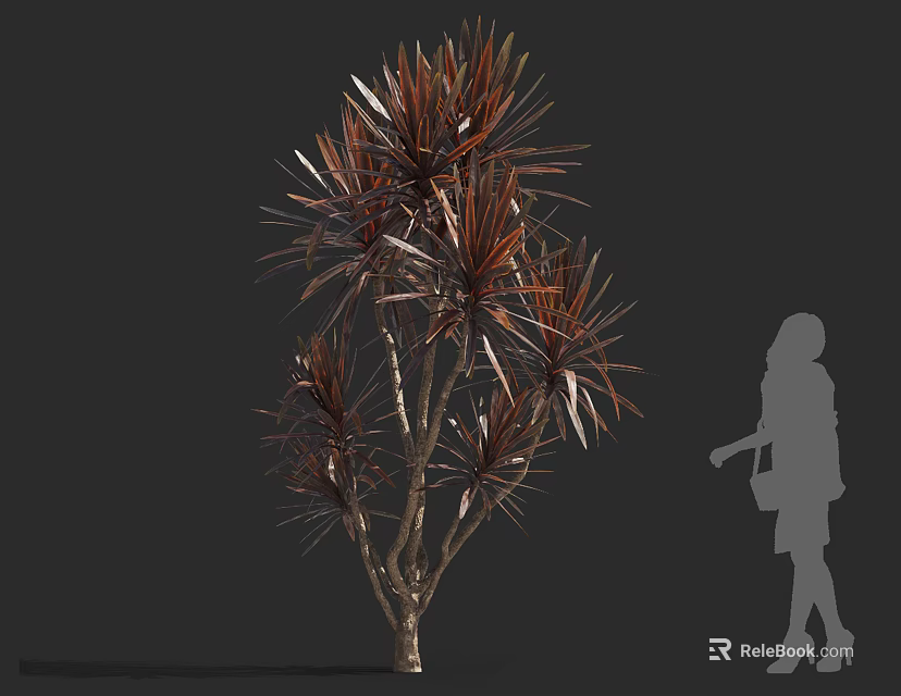 Red Brown Leaf Arbor With Slender Branches And Human Silhouette For Scale 3d model 