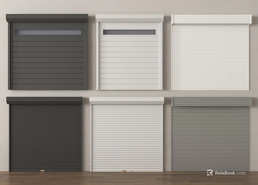 Black White Grey Roller Shutters With Various Designs And Window Panels 3d model 