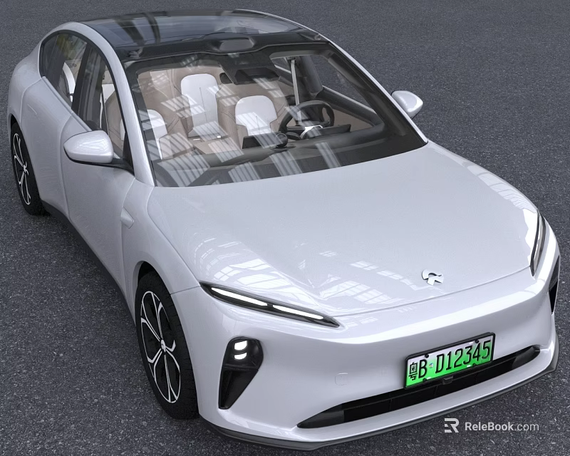 Light Gray Electric Car With Transparent Roof And Green License Plate 3d model 