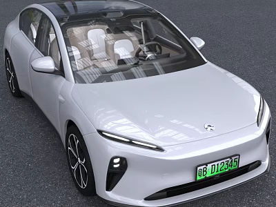 Light Gray Electric Car With Transparent Roof And Green License Plate 3d model